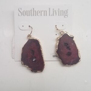 Southern Living Purple and Gold Earrings Genuine Stone